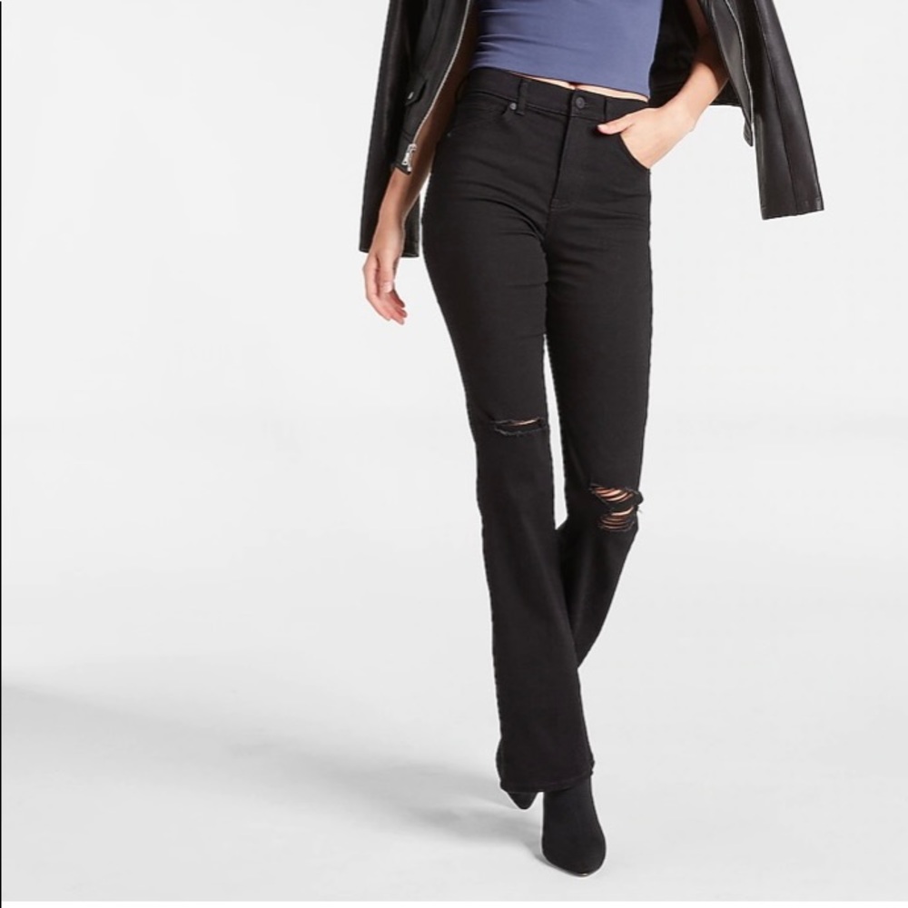 Express high waisted ripped boot cut jeans